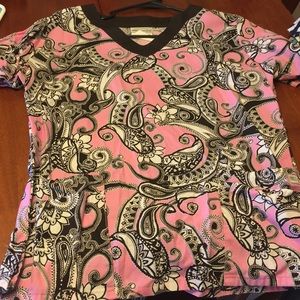 Pink and brown scrub top